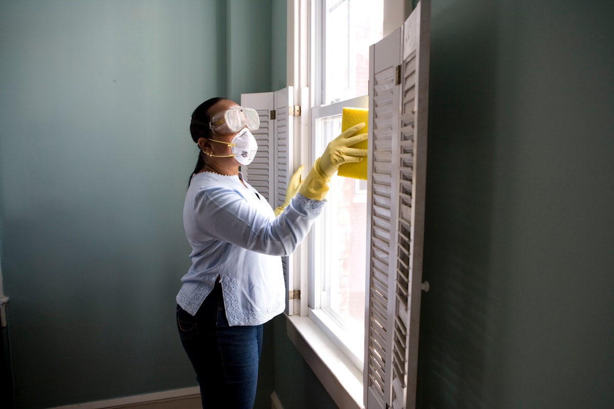 Professional painter preparing trim and baseboards before applying finish coats